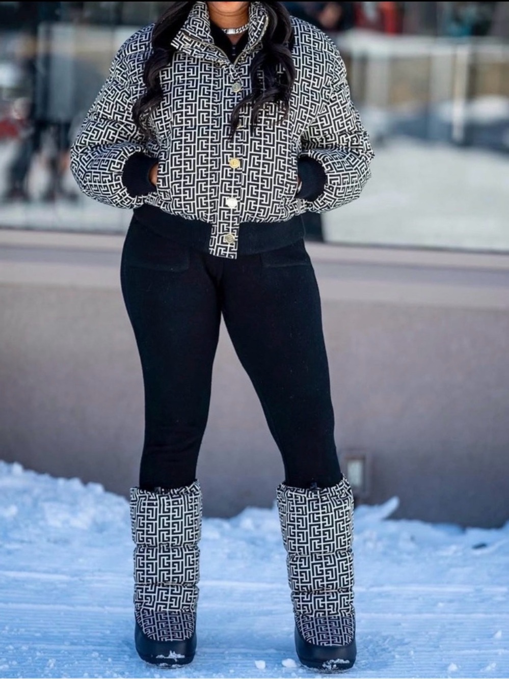 Balmain Ski Set Monogram Puffer Jacket & Snow Boots
